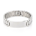 Vista dettagliata del bracciale con piastra in acciaio inossidabile argento lucido e liscio - Largo 1,2 cm / Argento