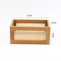 Rectangle vintage woven storage basket with dark wood frame and natural rattan, 35x25x16cm - Walnut Color Frame / Large (35*25*16CM)