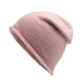Gorro de punto de pelo de conejo rosa claro con borde enrollado para otoño invierno - Talla única(54-59cm) / Rosa