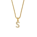 Golden twisted chain necklace with letter S pendant featuring sparkling zircon stones - Letter S