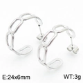 Boucles d'oreilles anneaux creux argentés minimalistes, taille 24x6mm et poids 3g - Style de Chaîne Ovale (KE105188-KFC)