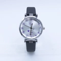 Fashion quartz watch with purple numerals, heart pattern and slim black leather strap - Black
