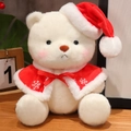 Christmas teddy bear in white plush with festive red cape and snowflake embroidery - Red Cloak Bird
