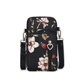 Mini-Handytasche mit Blumenmuster, Herz-Reißverschluss und verstellbarem Gurt - S / Blau mit Pfingstrosen