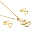 Set di gioielli dorati con collana e orecchini pendenti lettera S e scritta Smile - Stile Lettera SMILE (KS140651-KLX) / Oro
