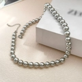 Elegant 2mm silver grey crystal pearl necklace with metallic luster and silver lobster clasp - 8mm Grey