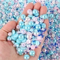 Mixed blue and pink flatback pearls and resin gems for DIY nail art and crafts - Half-circle Pearl Mixed Powder Blue Series - B / 30 g