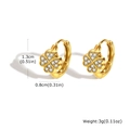 Gold stainless steel four leaf clover ear clips with sparkling stones and size details - Paved Clover