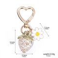 Golden heart keychain with transparent glittery strawberry and daisy pendant charm - K00869-04 Clear Gold Glitter Strawberry with Daisy