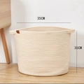 Cremeweißer Aufbewahrungskorb aus Baumwollseil mit Lederakzent, Größe 35x35 cm - 35*35mm / Gebrochenes Weiß