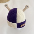 Berretto in maglia per bambini con design bicolore viola e bianco e corna carine - 48cm (6M-2A) / Viola