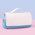 Sky blue astronaut themed pencil case with double zippers and a white handle grip - Blank Light Blue