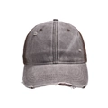 Detalle de gorra de béisbol vintage con agujeros desgastados y malla transpirable trasera - Adulto / Blanco Grisáceo