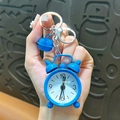 Creative mini blue alarm clock keychain with bell pendant for bag and car key decor - Blue