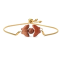 Detail van gouden box-chain armband met vlindervleugel-elementen van natuursteen - Goudsteen Dubbele Vlinder