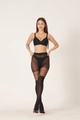 Détail de collants noirs Lolita avec nœuds et effet faux bas autofixants élégants - Taille unique / Noir