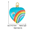 Blue heart enamel charm with rainbow stripes and zircon inlay on gold-plated copper base - Blue Heart Rainbow
