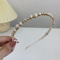 Elegant double-row headband with cream pearls and sparkling rhinestones for women - Pearl Small Rhinestone
