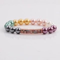 Women's 8mm colorful pearl bead bracelet with zircon-inlaid rose gold copper tube - Colorful