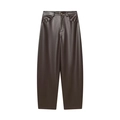 Women's dark brown faux leather high waist wide leg pants with balloon cut and pocket detail - XS / Dark Brown
