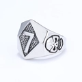 Punk style stainless steel lucky number 7 ring with skull side carvings in silver - US Size 14 / Steel