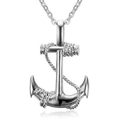 Silver anchor pendant necklace with rope detail and metal chain on white background - Silver Anchor + 60cm Chain