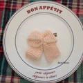 Knitted peach pink bow ornament with fine crochet texture, size 8cmx8cm for DIY crafts - Light Peach Large Bow