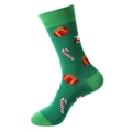 Green Christmas mid-calf cotton socks featuring festive Santa Claus and gift box patterns - Green Santa Gift Style (1236)