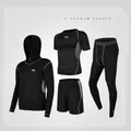 Men's 4-piece compression sports set with black and grey quick-dry jacket and leggings - S / Top And Bottom / Patchwork Fit / Gray