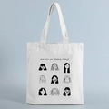 Naturweiße Segeltuchtasche mit neun Frauenporträts und Aufdruck How are you feeling today - STD239-G/Raster-Ausdrücke