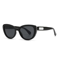 Cat eye sunglasses in black glossy frame with sparkling rhinestone accents on corners - Black Frame Black Grey Lens