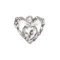 Silver hollow heart pendant with white rhinestone crystal for DIY jewelry making - White Plated Silver