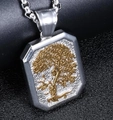 Colgante rectangular plateado con relieve Árbol de la Vida dorado y cadena de acero inox - Solo Colgante (Sin Cadena) / Oro y Plata