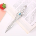 Silver sword shaped weapon pen with blue gemstone inlay and fine embossed metal details - Silver Sword / 0.5mm