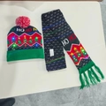 Christmas knitted hat and scarf set with LED lights featuring festive tree patterns - 3 Christmas Trees-Set
