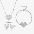 Set gioielli in argento 925 con collana e orecchini a cuore dalla trama strutturata - Set di Gioielli con Texture a Cuore (Collana+Bracciale+Orecchini)