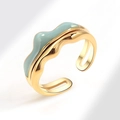 Minimalist double-layer adjustable wave ring with turquoise enamel finish in gold plating - Wave Blue Stripe (AJ757)