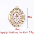Vintage oval pendant with faux pearl border and light gold rose flower charm - 13825-KC Gold Plated-Glossy White Enamel Oval Rose