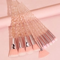 Set of 10 unicorn makeup brushes with pink bristles and clear gold glitter handles - 10 Piece Set / Crystal Gold