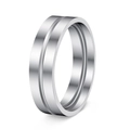 Minimalist silver stainless steel couple ring with central groove and stepped inner wall - US 5 / Silver