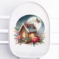 Adesivo murale baita di Natale con fiori e luna, dimensioni di 27,5cm x 27cm - Uccello Auspicatizio - Stile 03