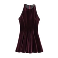 Burgundy velvet halter neck maxi dress with backless design and high slit flowy skirt - XS / Burgundy
