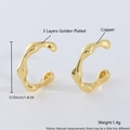 Minimalist 18k gold plated wave ear cuff made of copper with three-layer plating - Gold Plated Bamboo Style Ear Cuff EL03-6