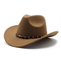 Chapeau de cowboy classique en feutre marron avec bord incurvé et ruban décoratif perlé - M (56-58cm) / Kaki