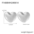 Boucles d'oreilles cœur en acier titane argenté poli au design géométrique 3D - F1488-Cœur 3D / Acier