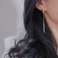 Minimalist 18k gold plated stainless steel knot earrings with long bar drop tassels - Sd136 Gold Knotted Long Earrings / Titanium Steel
