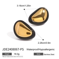 Détail de boucles d'oreilles en acier inoxydable doré et émail noir, taille 3,18x2,28 cm - Style miroir géométrique à bord noir (JDE2408067-PS)