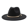 Dettaglio cappello fedora nero in feltro di lana con fascia beige e fibbia a ferro di cavallo - M（56-58cm） / Nero