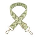 Adjustable green jacquard embroidered strap with geometric patterns and gold metal clips - White/Matcha Green Yellow