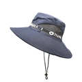 Men's navy blue wide brim sun hat with breathable mesh and adjustable chin strap - Navy Blue